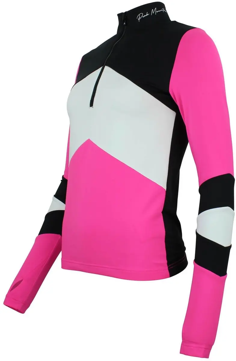 Peak Mountain Dames 1st Skin T-shirt met Ritssluiting - Fuchsia/Zwart - afbeelding 3 van 6
