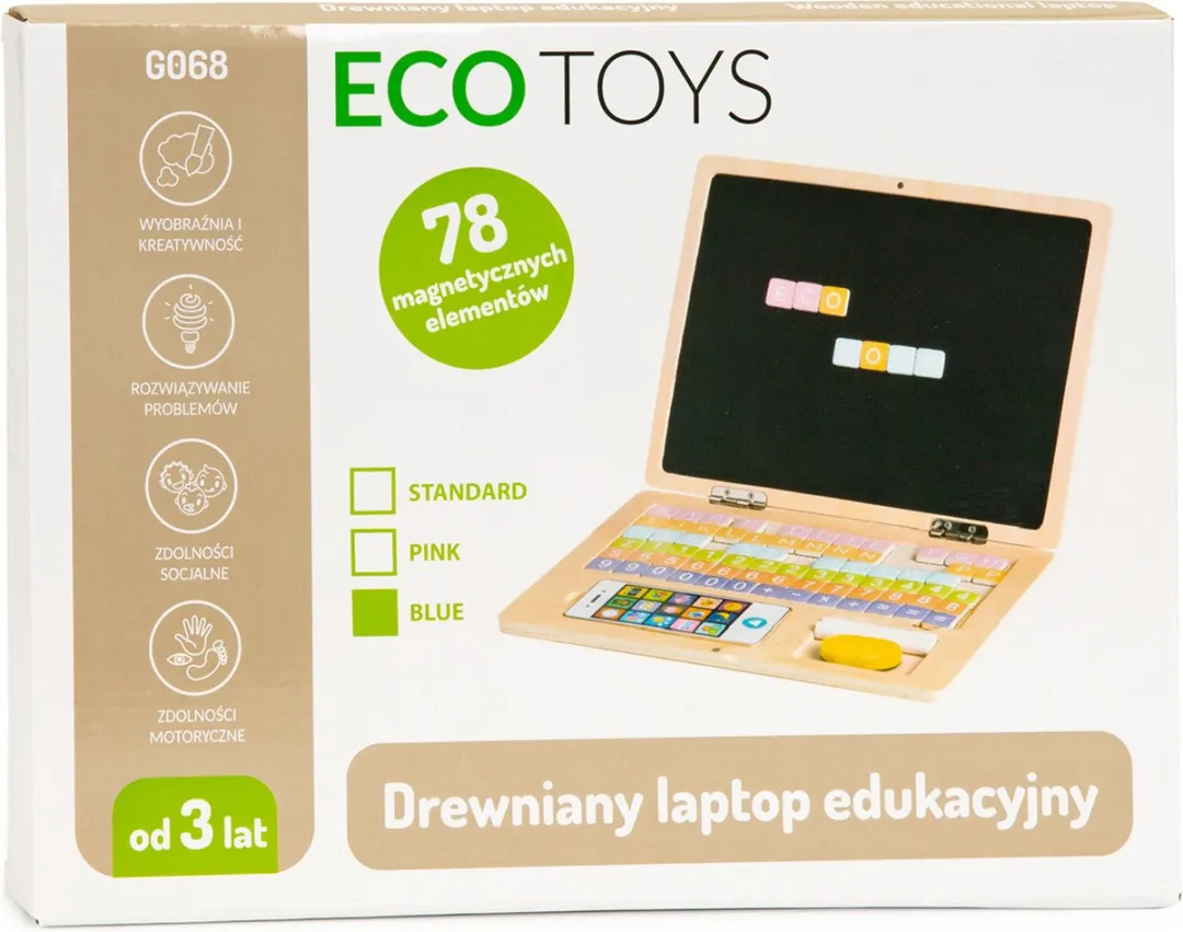 ECOTOYS Magneetbord 30x22cm - 78 Stuks - Blauw
