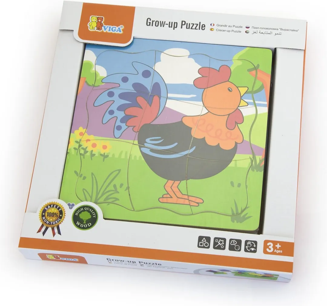 Viga Toys Vormenpuzzel Kip 4-laags Hout