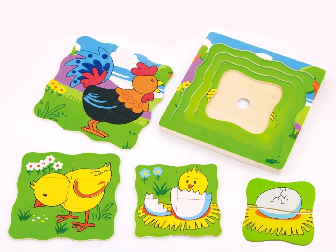 Viga Toys Vormenpuzzel Kip 4-laags Hout - 21 Stukjes