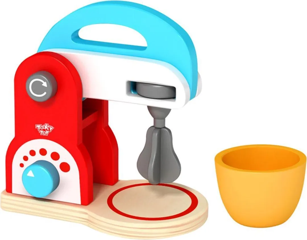Tooky Toy Houten Mixer TKC482 - Blauw/rood/wit/oranje