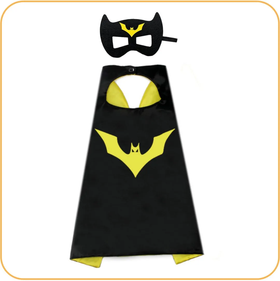 Jobber Toys Superheld Verkleedpak - Cape & Masker - One Size - Zwart/Geel