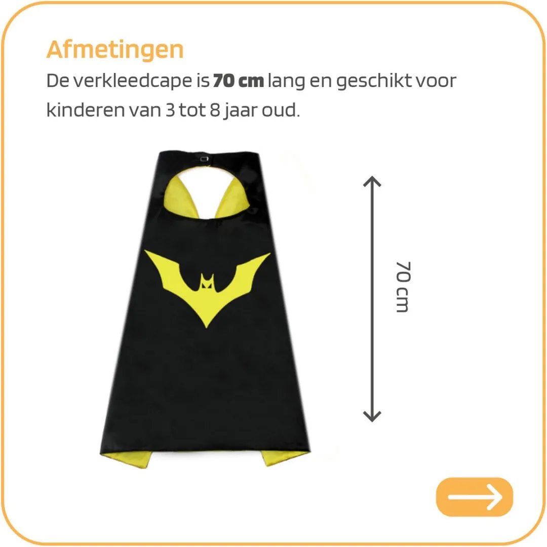 Jobber Toys Superheld Verkleedpak - Cape & Masker - One Size - Zwart/Geel