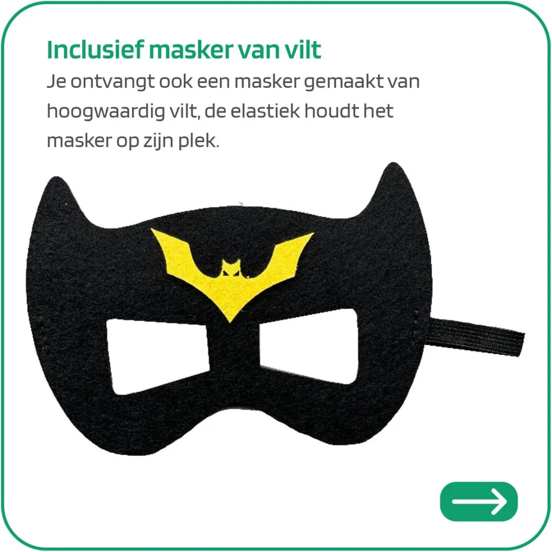 Jobber Toys Superheld Verkleedpak - Cape & Masker - One Size - Zwart/Geel