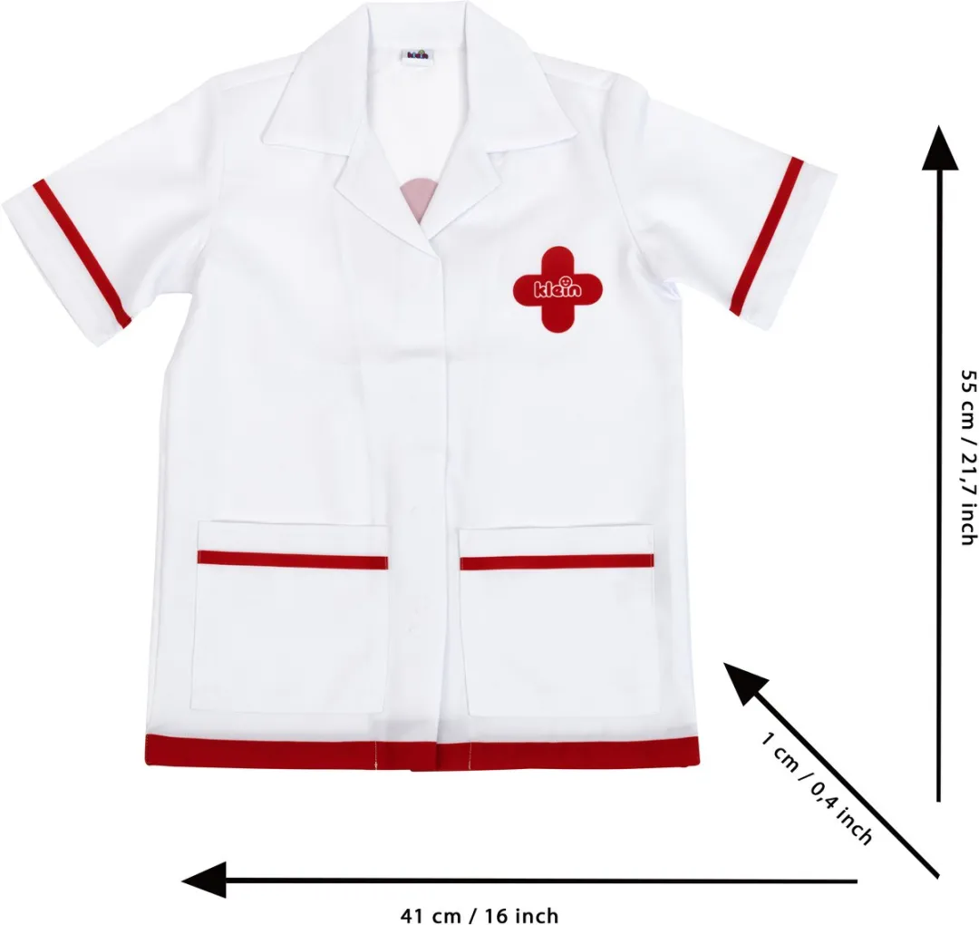 Klein toys - dokter set - met jasje en 6 accessoires - wit / rood - complete set