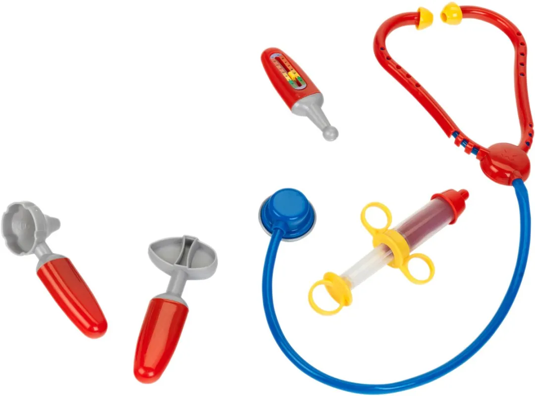 Klein toys - dokter set - met jasje en 6 accessoires - wit / rood - complete set