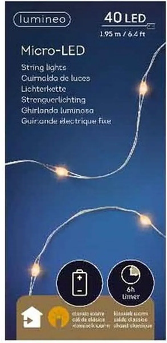 Lumineo Kerstverlichting Snoer 40x Warm Wit - 195cm - Zilver - afbeelding 6 van 6