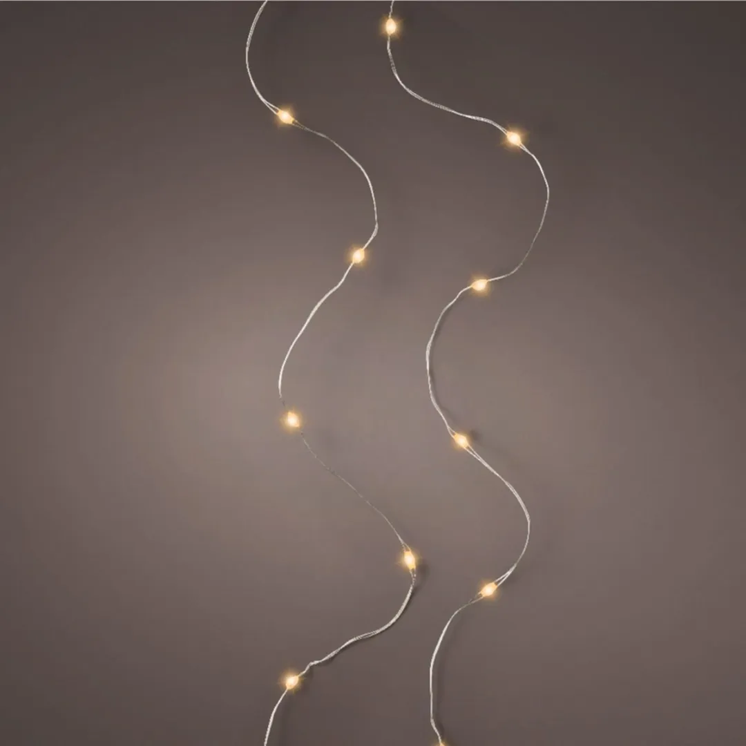 Lumineo Kerstverlichting Snoer 40x Warm Wit - 195cm - Zilver