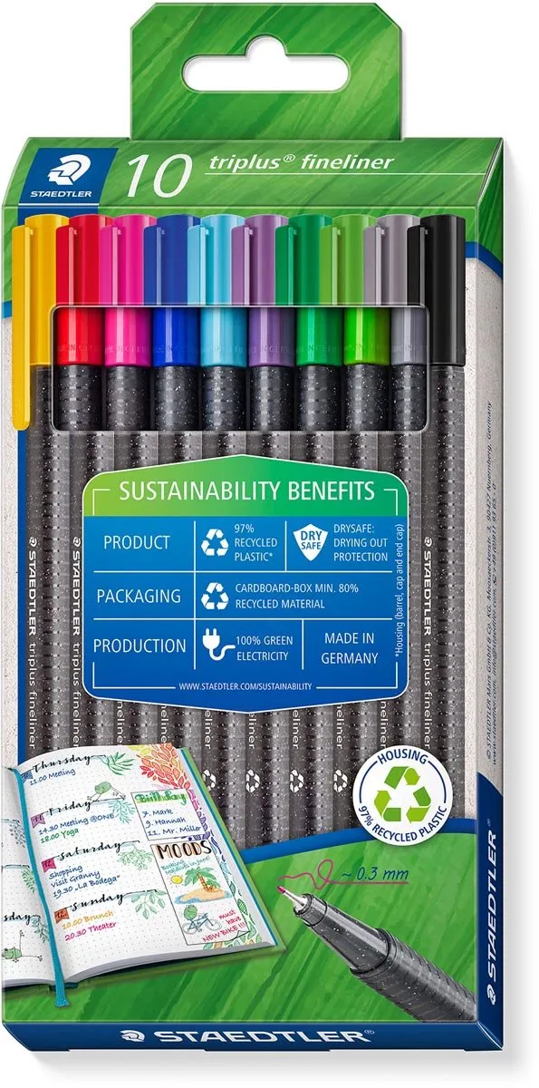 STAEDTLER Triplus Fineliner Eco - Assorti - 10 Stuks