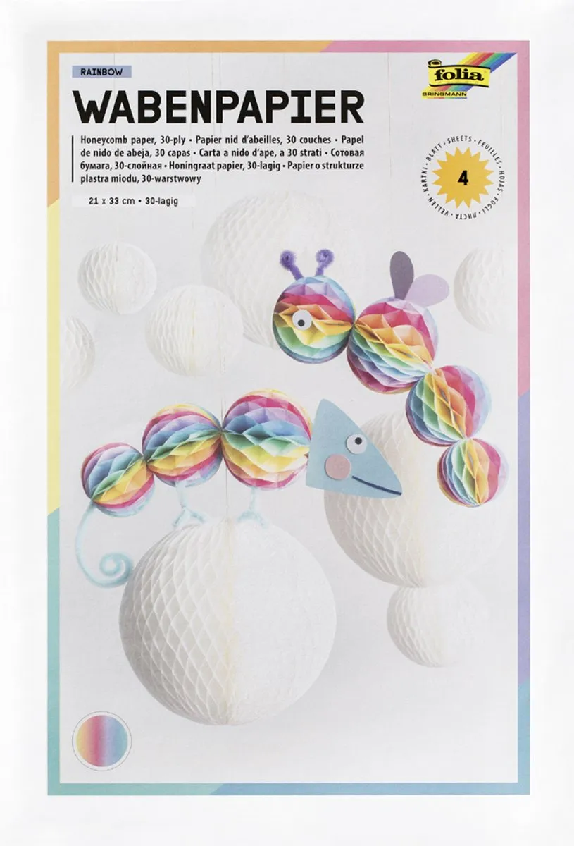 Folia Honingraatpapier Rainbow 30-laags 210x330mm - 4 Stuks