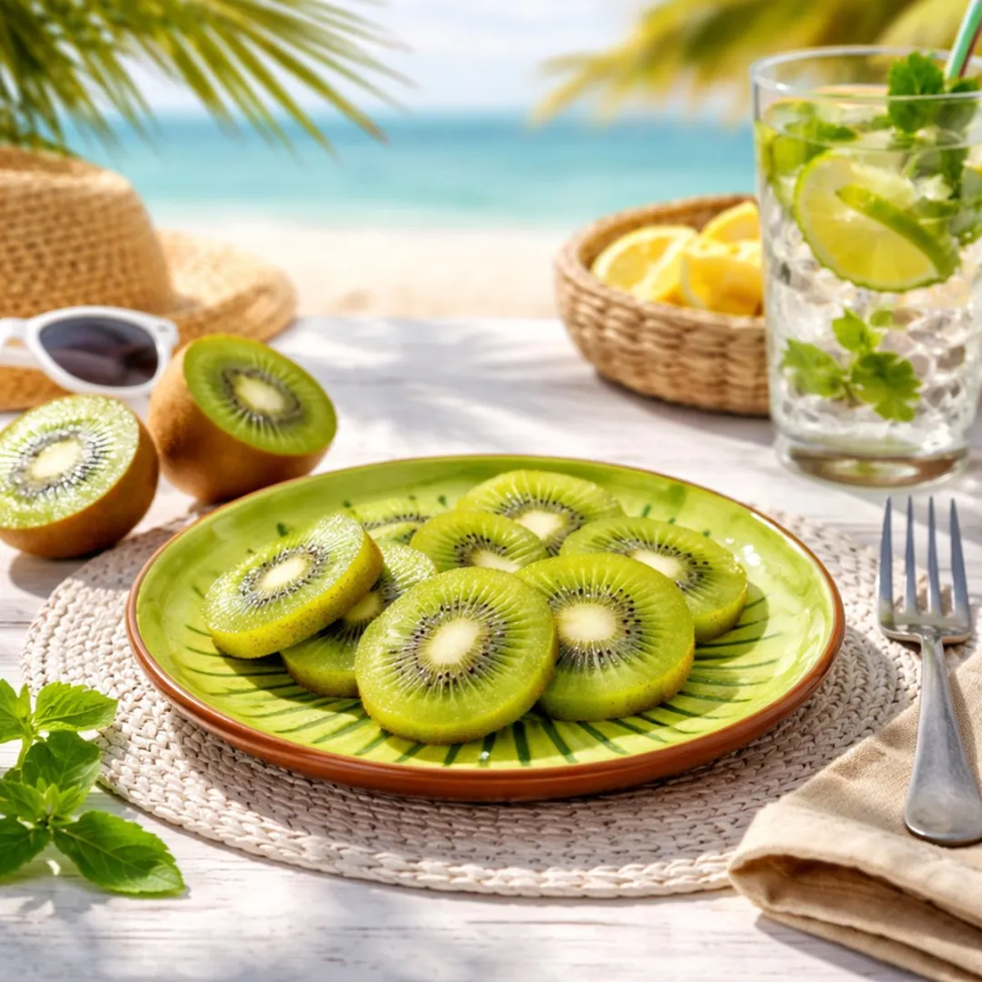 Kaemingk Ronde Keramische Bord - Kiwi Motief - 2 Stuks