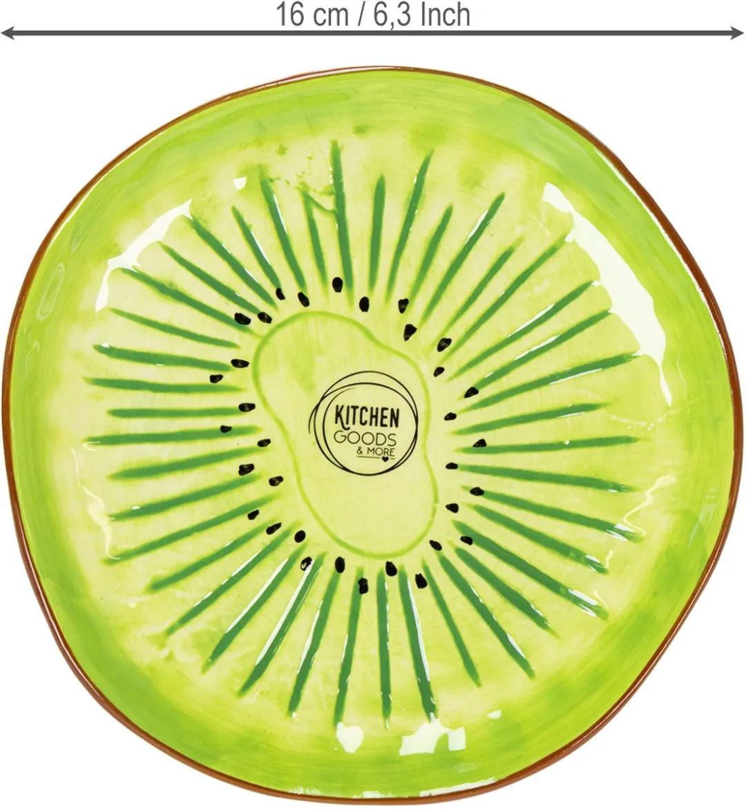 Kaemingk Ronde Keramische Bord - Kiwi Motief - 2 Stuks