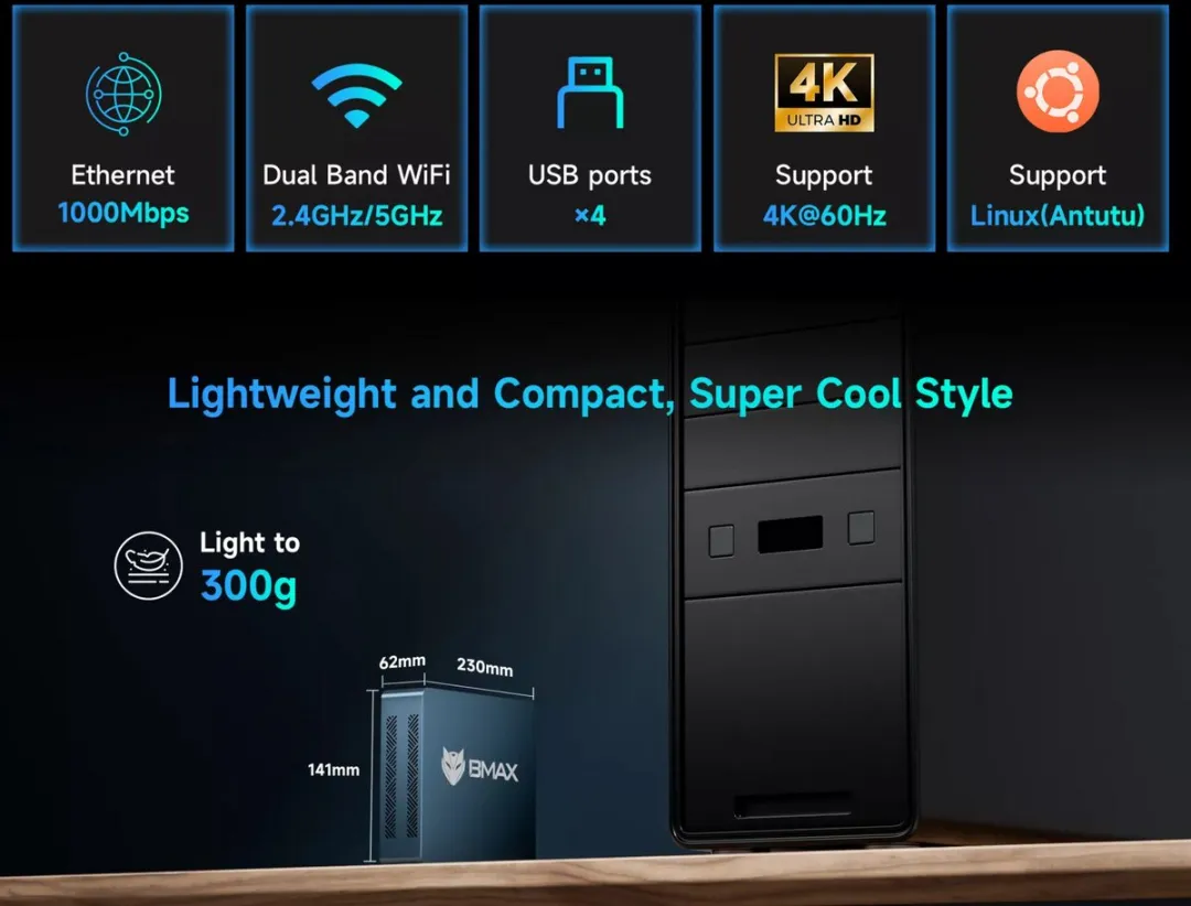 BMAX B2 Power Mini-PC - Intel 5205U 8GB 256GB SSD Windows 11 Pro