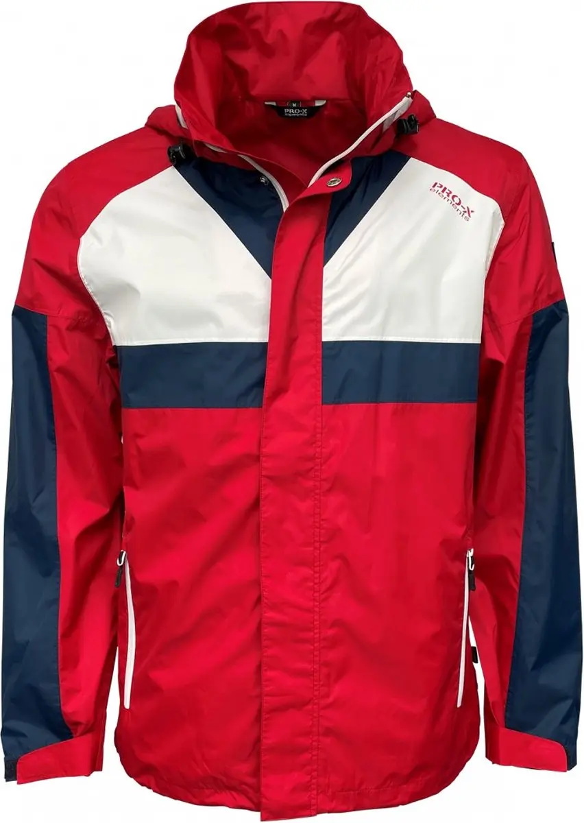 Rood / wit en donkerblauwe heren regenjas Theo van Pro-X Elements L
