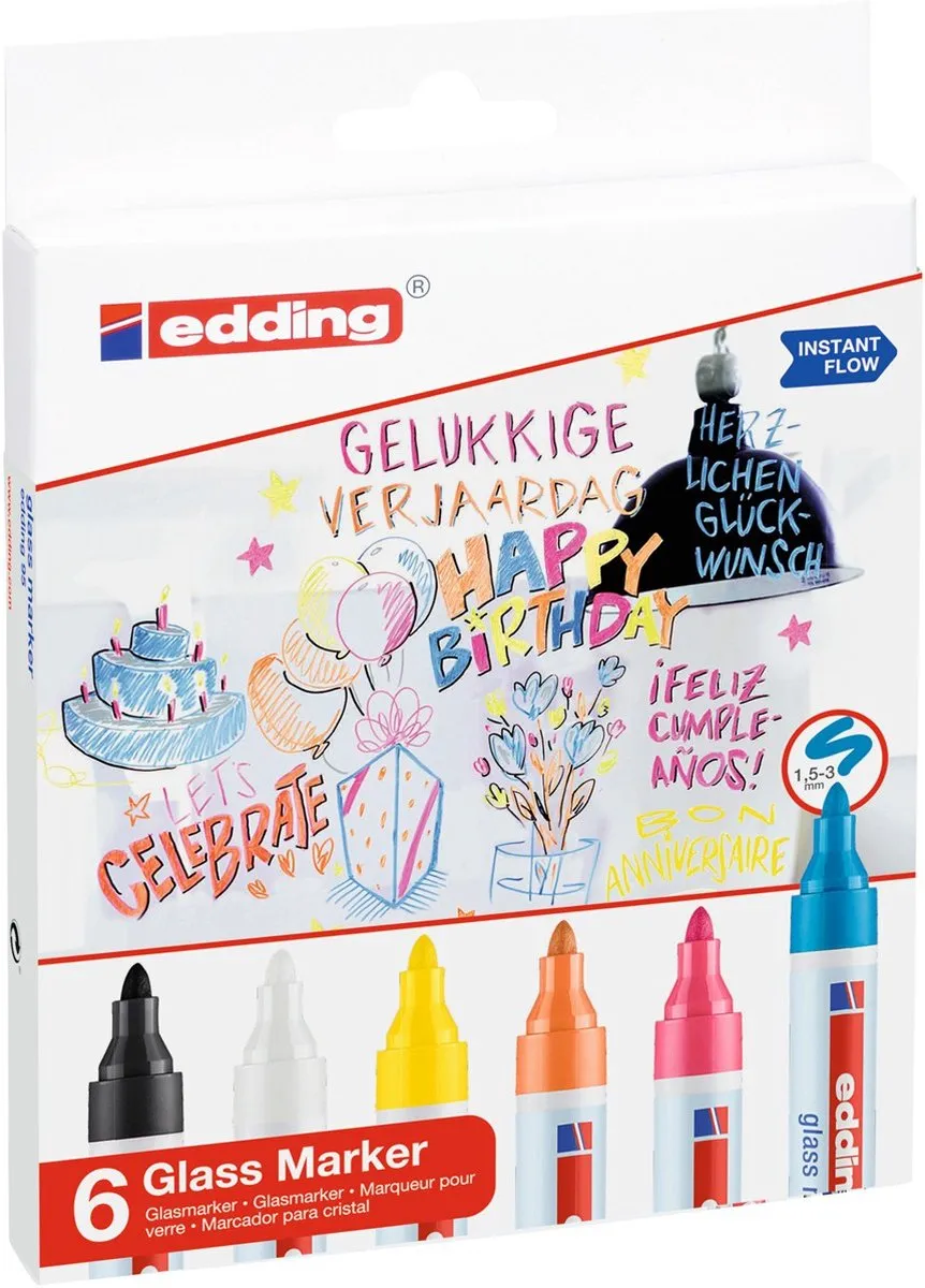 edding 95/6 Glasmarker Set - 6 Stuks - Assorti Kleuren - afbeelding 6 van 6