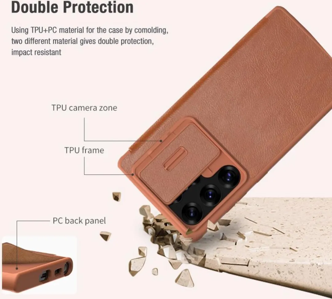 Nillkin Qin Pro Hoesje Samsung Galaxy S25 Ultra - 2 Pasjes Bruin