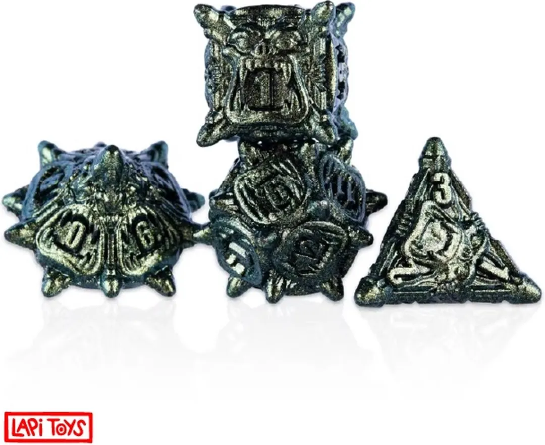 Lapi Toys DnD Polydice Metalen Dobbelstenen - 7 Stuks - Groen