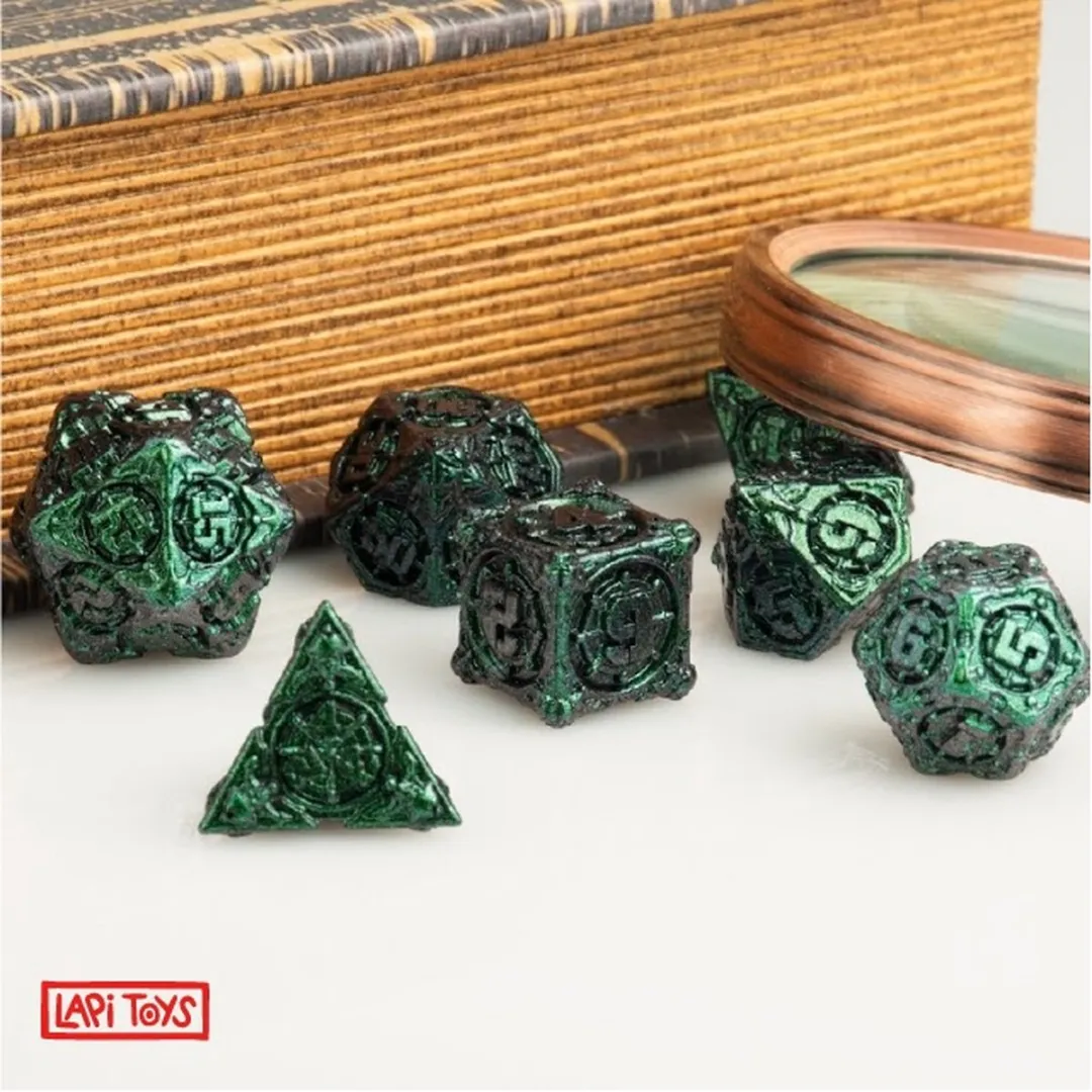 Lapi Toys DnD Polydice Metalen Dobbelstenen - 7 Stuks - Groen