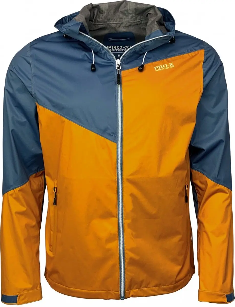 Geel en blauwe 4-way stretch heren regenjas Liam van Pro-X Elements XXXL