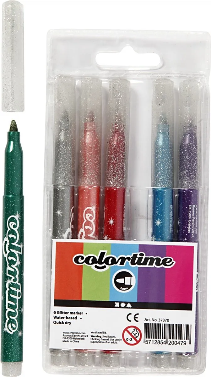 Colortime Glitterstiften Set - 6 Stuks