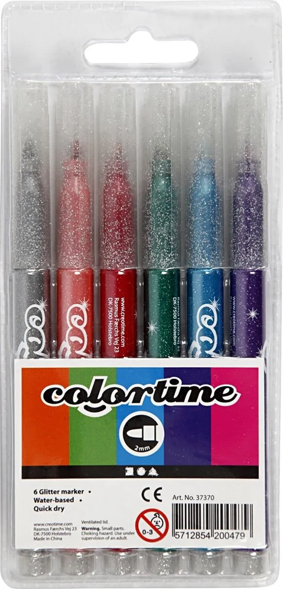 Colortime Glitterstiften Set - 6 Stuks
