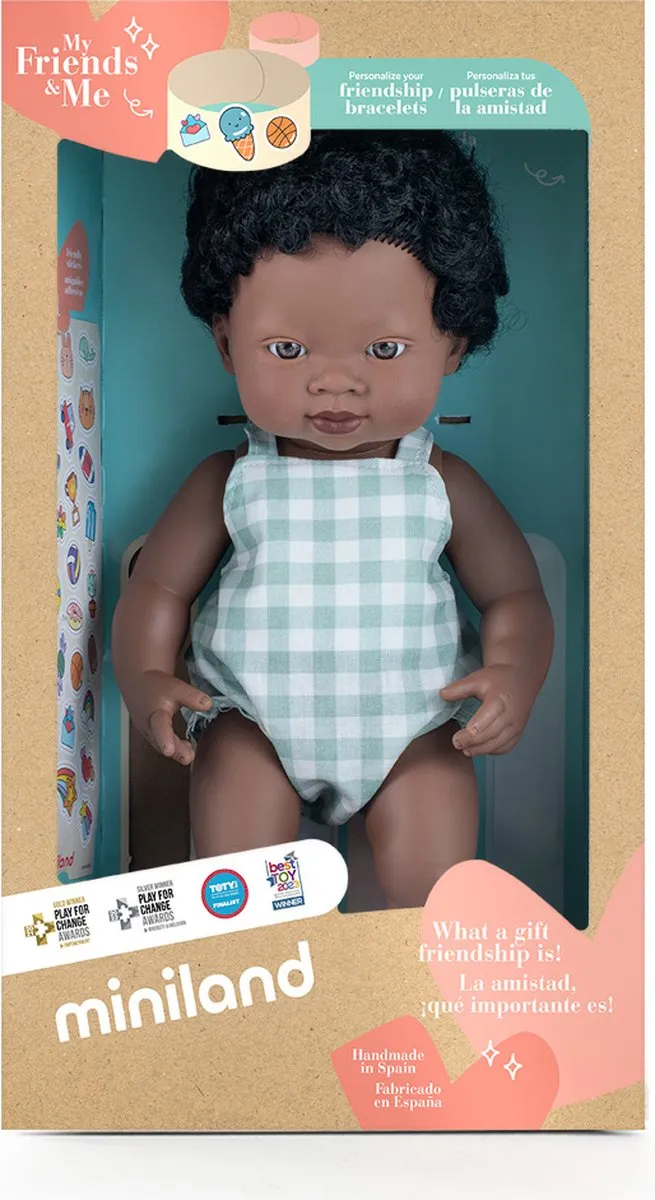 Miniland Pop Afrikaanse Jongen 38cm - Educatief Speelgoed - 6 Spelers
