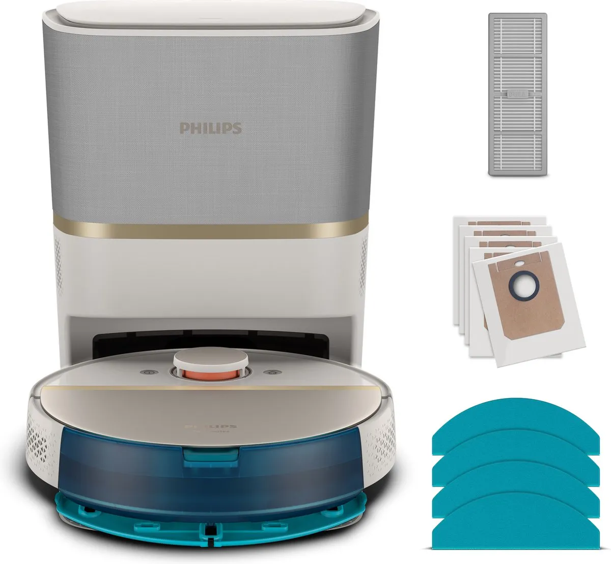Philips HomeRun Aqua 7100 Robotstofzuiger - Wit/Goud