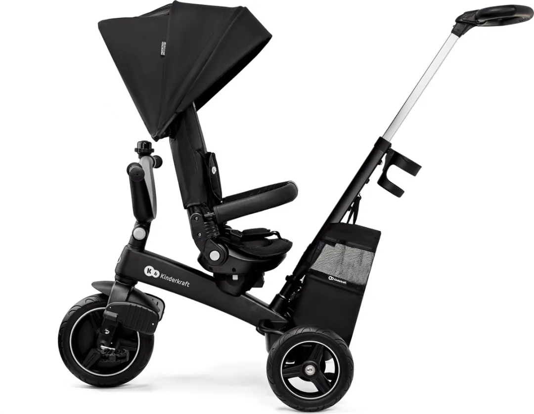 Kinderkraft EASYTWIST Driewieler - Voor Kinderen vanaf 9 Maanden - 360° Draaibare Zit, Verstelbaar en Opvouwbaar, Met Zonnescherm en Opbergruimte - Zwart