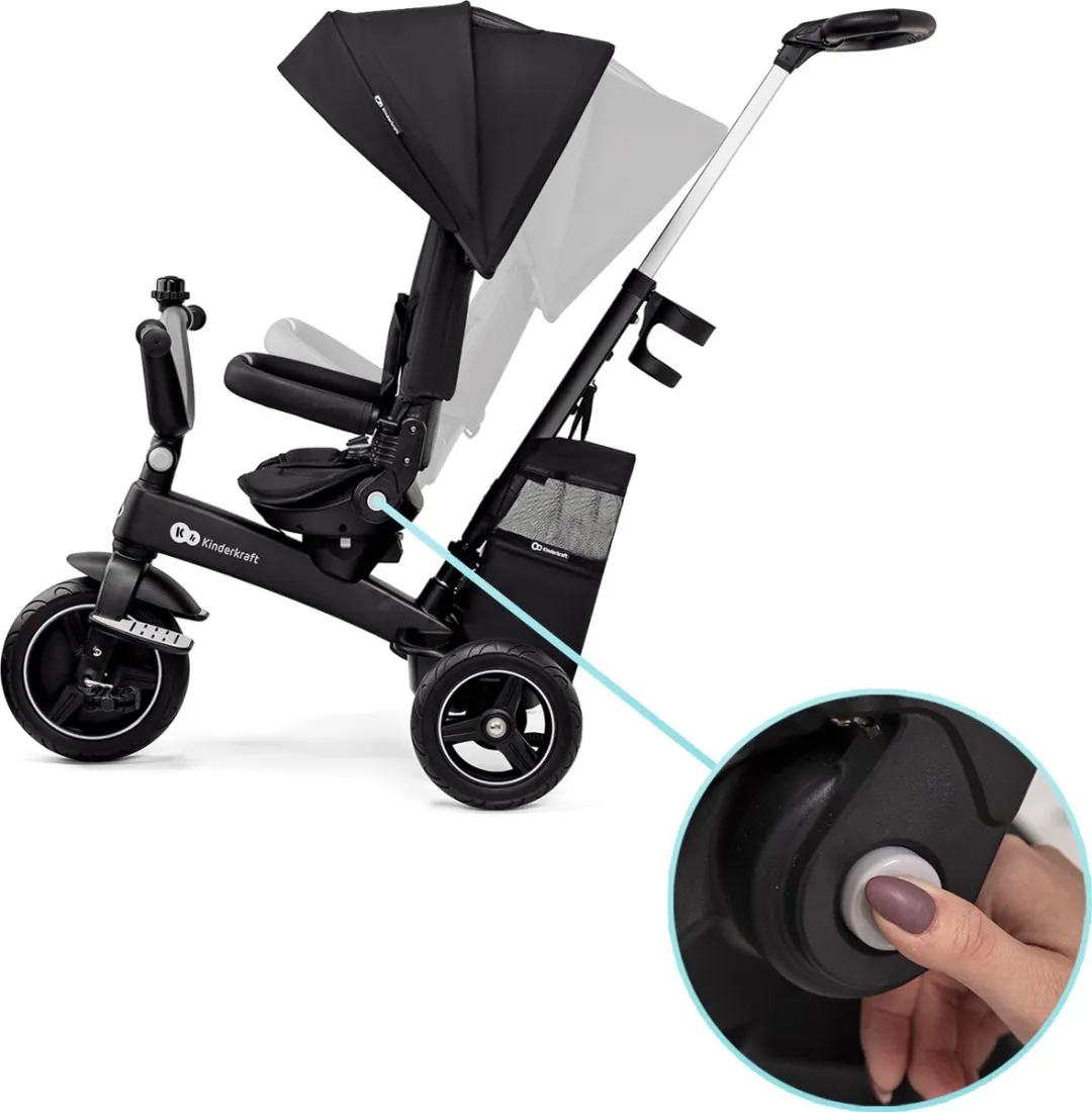 Kinderkraft EASYTWIST Driewieler - Voor Kinderen vanaf 9 Maanden - 360° Draaibare Zit, Verstelbaar en Opvouwbaar, Met Zonnescherm en Opbergruimte - Zwart