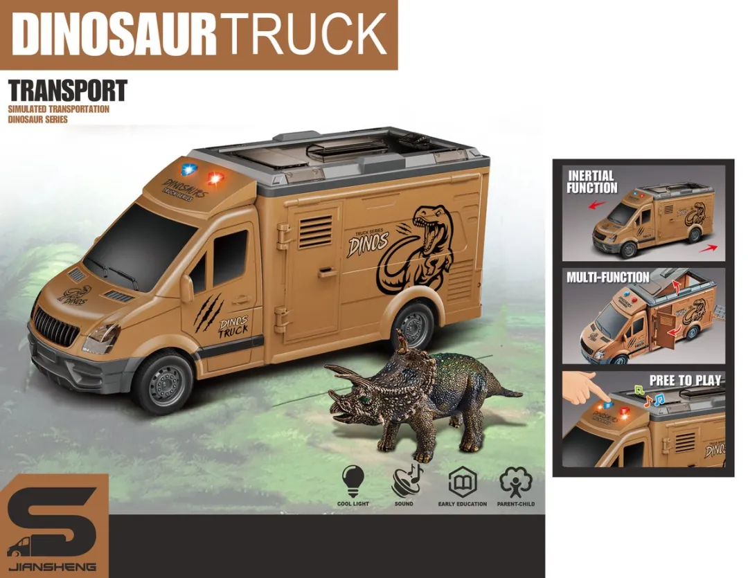 Dinosaur Transport vrachtwagen - 26CM - Dinosaurus figuren in speelgoed Truck - frictie motor -Licht en geluid