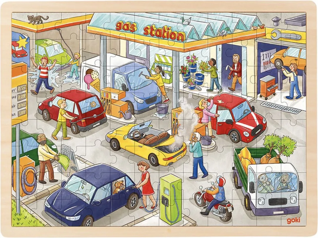 Goki Tankstation Puzzel 96-delig Multicolor