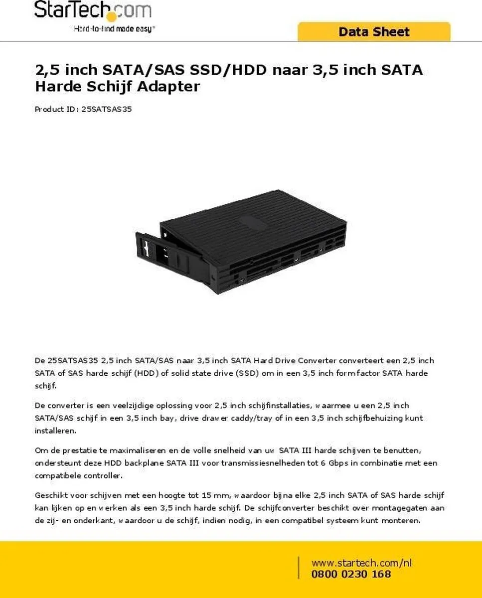 Startech 25SATSAS35 2.5 inch SATA/SAS Converter - Zwart