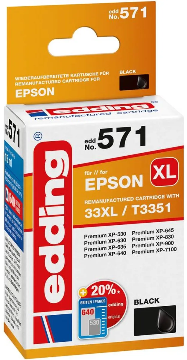 edding Inktcartridge 18-571 - Zwart - Standaard formaat