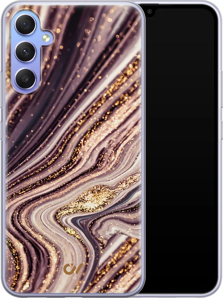 Casevibes Samsung Galaxy A34 Hoesje - Golden Pink Marble - Paars