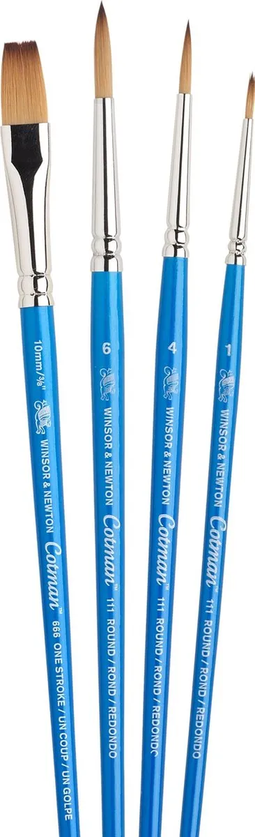 Winsor & Newton Cotman Aquarelpenseel Set 4-delig - Ronde & One Stroke