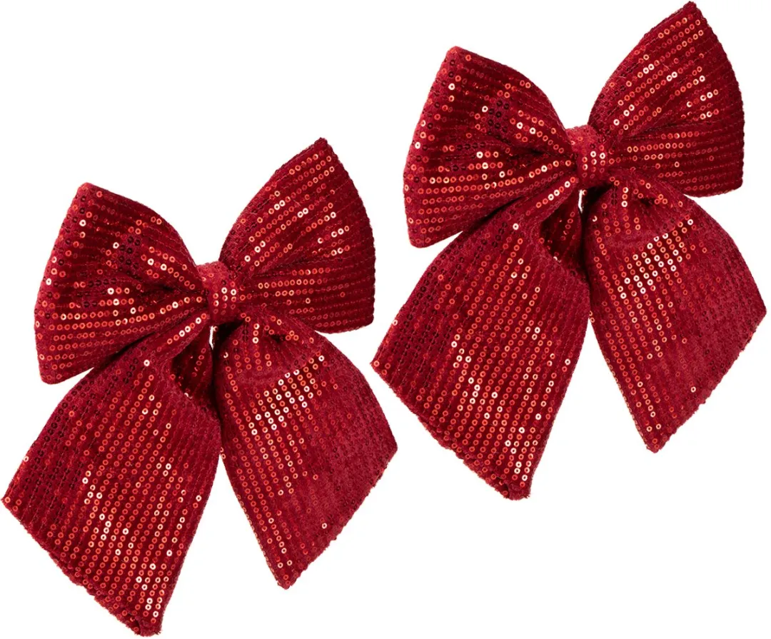 Kaemingk Fluwelen Strik Pailletten Rood 20x22cm - 2 Stuks - afbeelding 5 van 6