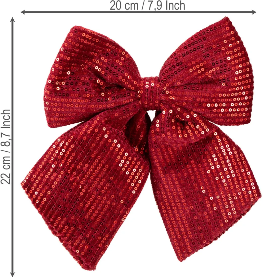 Kaemingk Fluwelen Strik Pailletten Rood 20x22cm - 2 Stuks - afbeelding 3 van 6