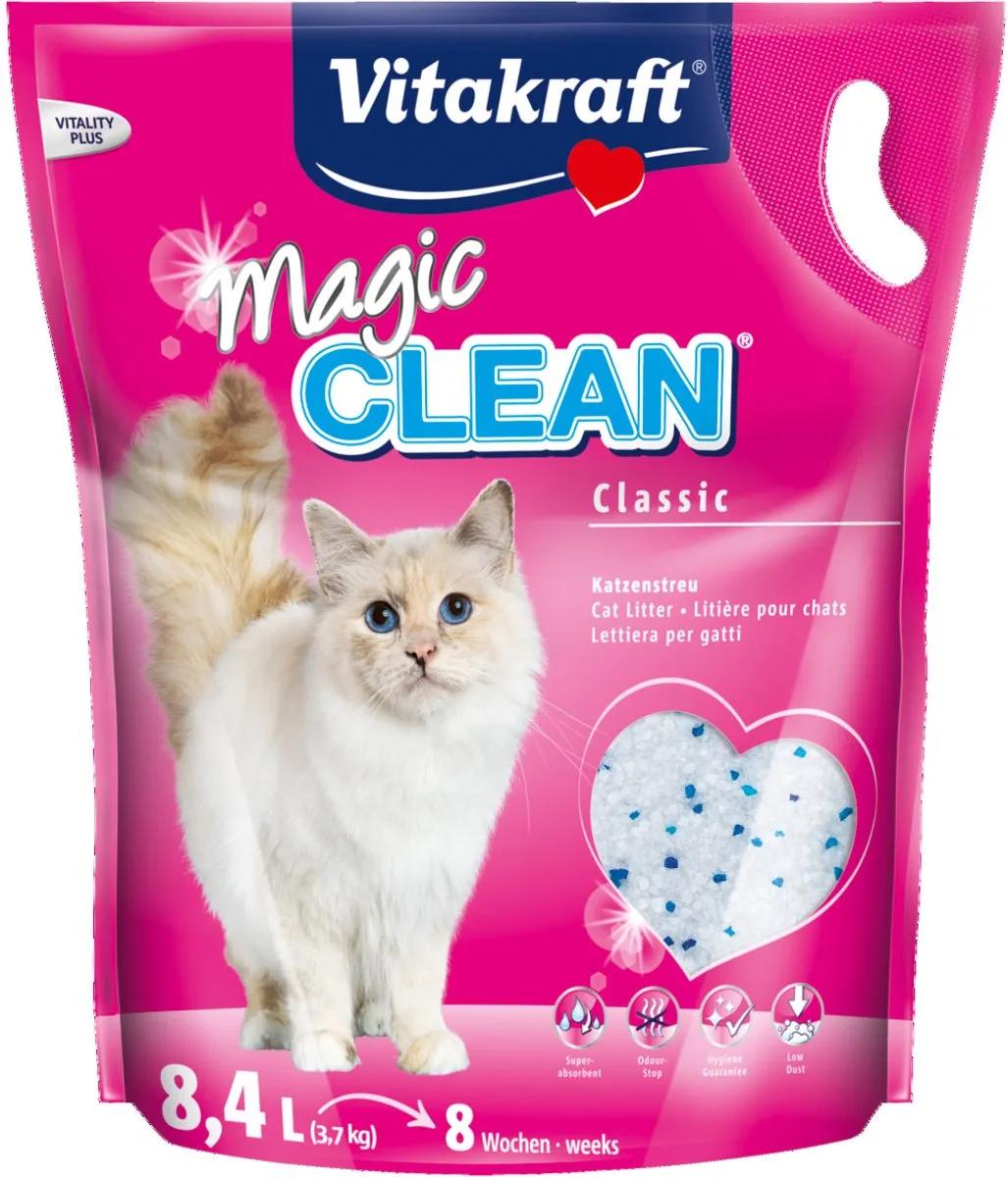 Vitakraft Magic Clean Kattenbakvulling - 4 x 8,4 l met GRATIS delickcious dessert
