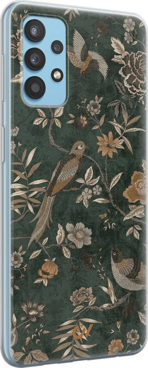 Casevibes Hoesje Samsung Galaxy A32 4G - Groen - Khaki Golden Flowers