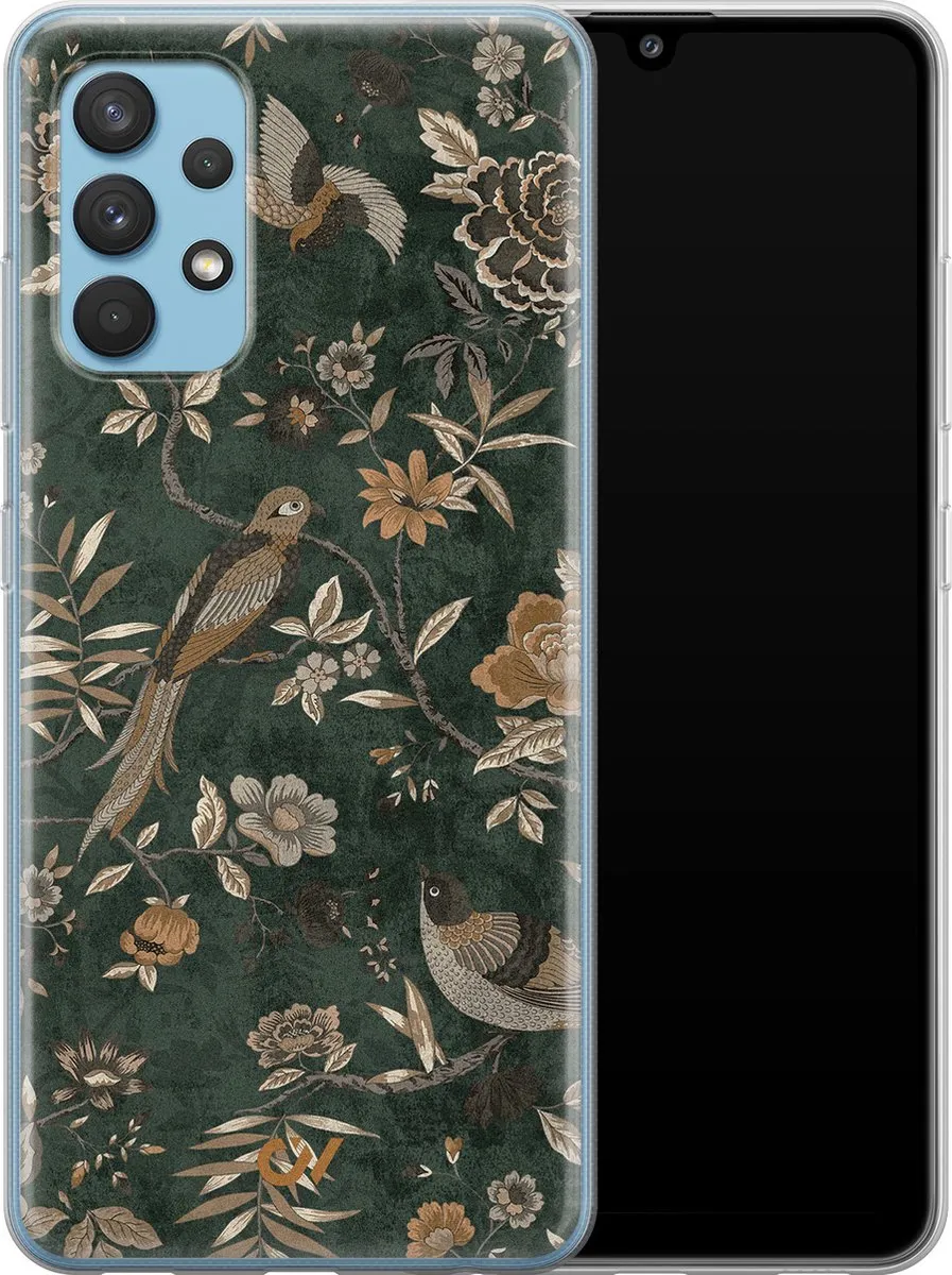 Casevibes Hoesje Samsung Galaxy A32 4G - Groen - Khaki Golden Flowers