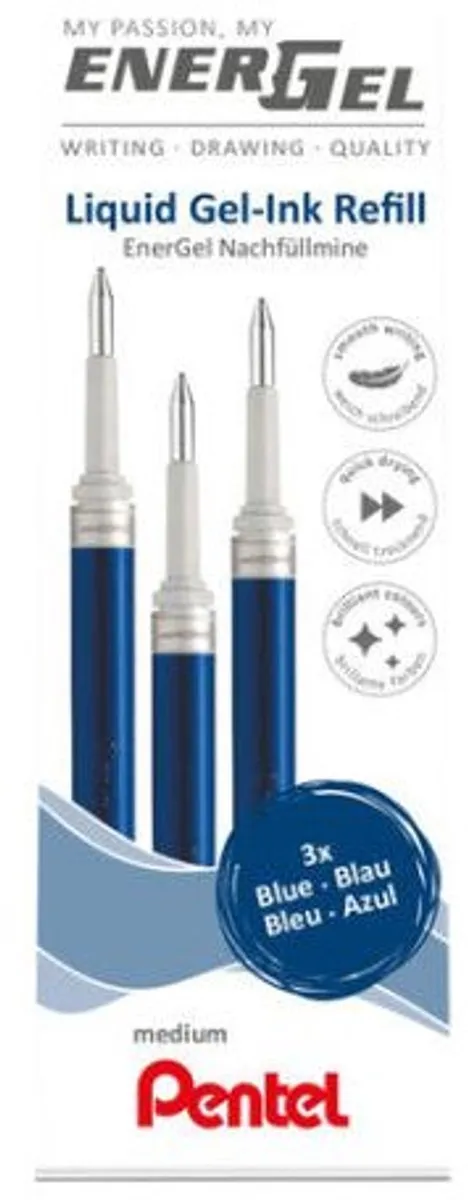 Gelschrijvervulling Pentel LR7 Energel medium blauw set à 3 stuks