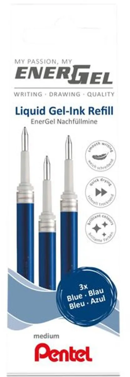 Gelschrijvervulling Pentel LR7 Energel medium blauw set à 3 stuks