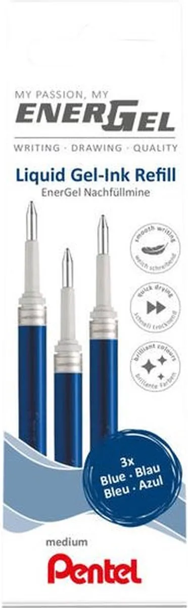 Gelschrijvervulling Pentel LR7 Energel medium blauw set à 3 stuks