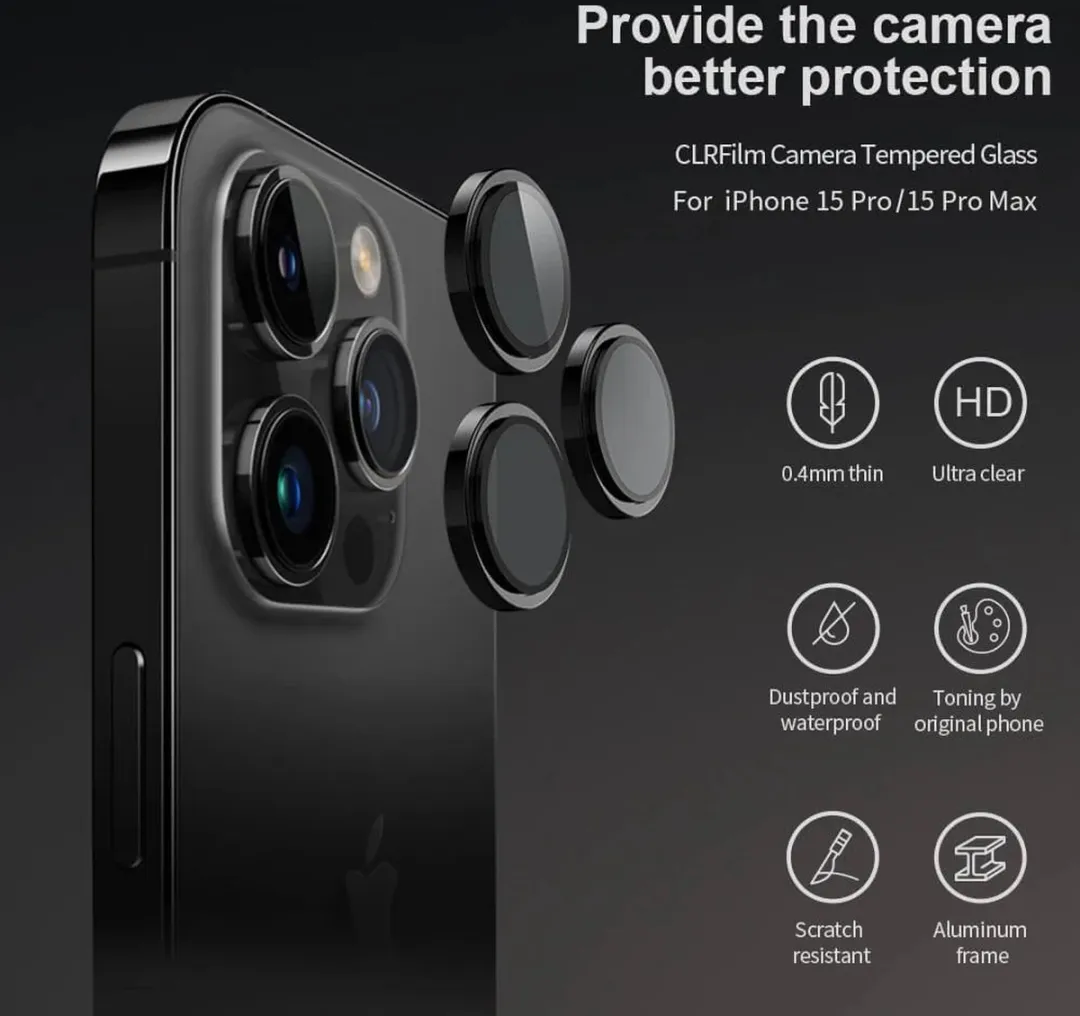 Nillkin CLR iPhone 15 Pro/Pro Max Camera Beschermglas - Zwart - afbeelding 4 van 6
