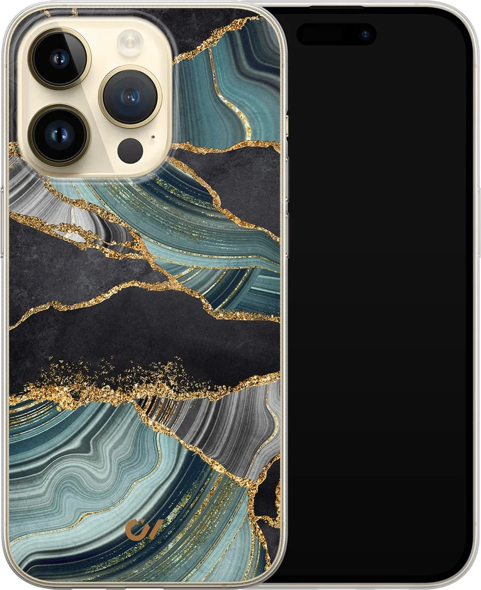 Casevibes Hoesje iPhone 14 Pro A/14P/UV/036 - Marble Jade Stone