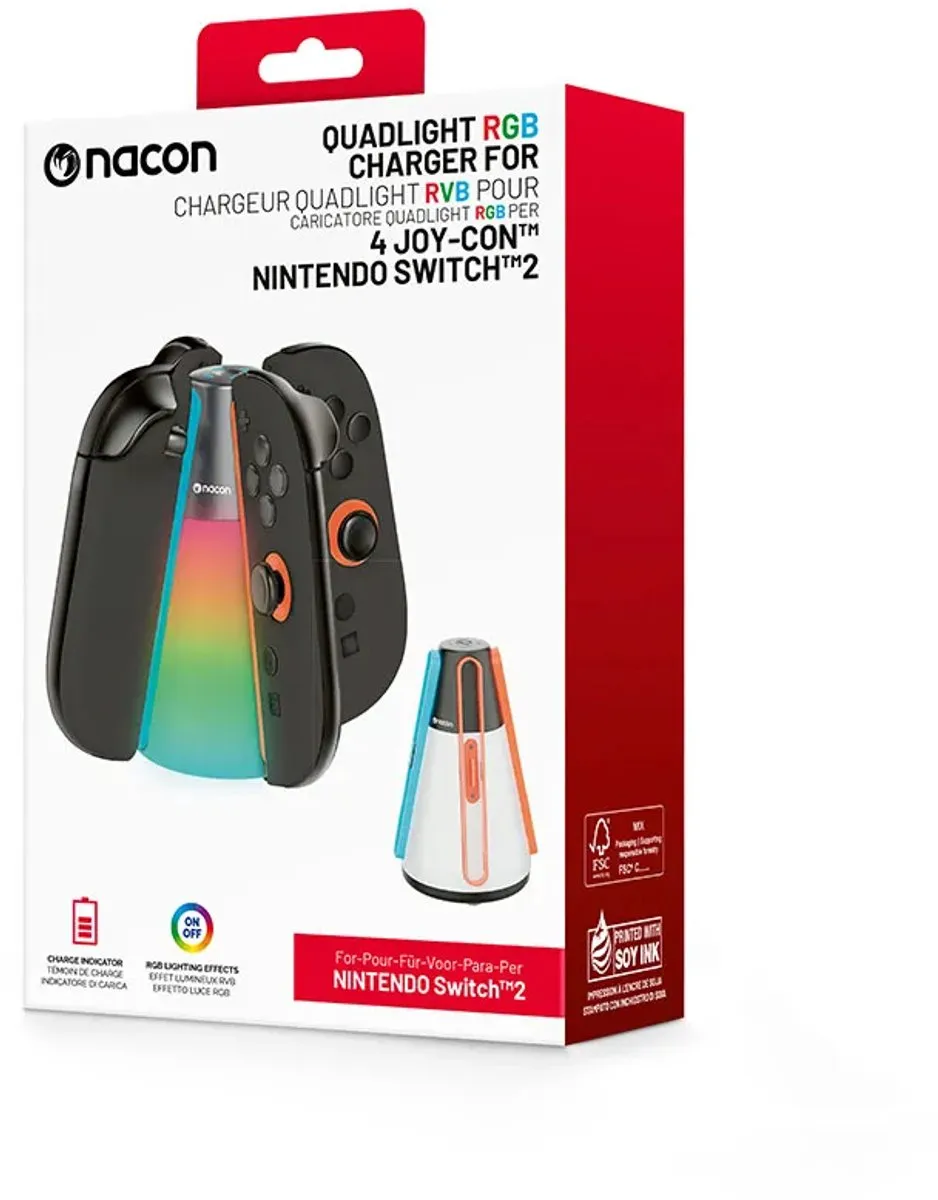 Nacon Nintendo Switch 2 Joy-Con Oplaadstation SWITCHNEWQUADCHARGER - 4 Stuks - Zwart