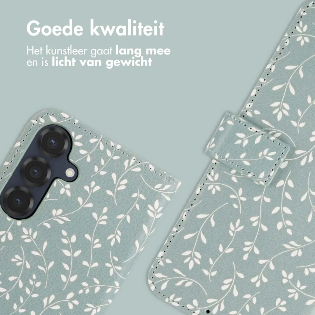 imoshiion Hoesje Samsung Galaxy S25 Smoke Green Flowers - 3 Pasjes