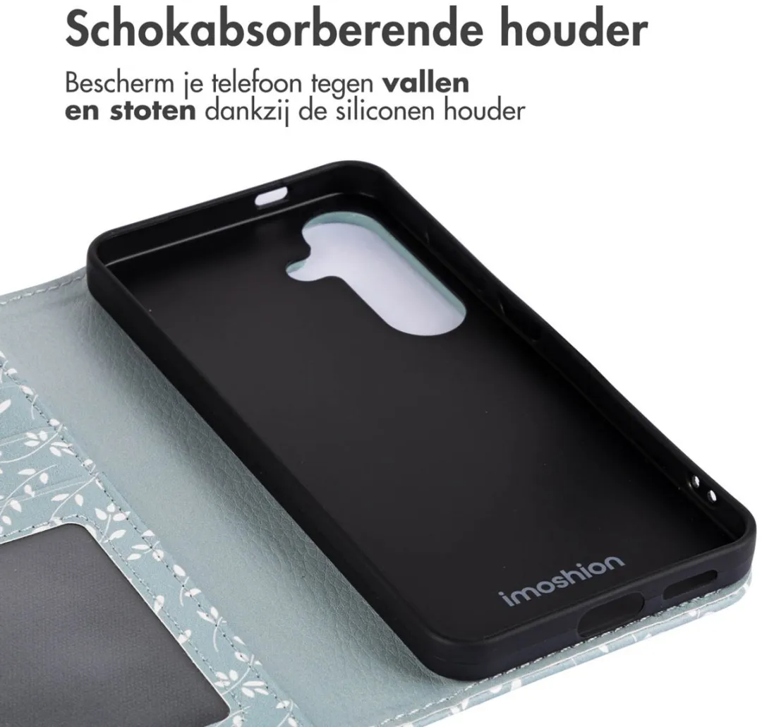 imoshiion Hoesje Samsung Galaxy S25 Smoke Green Flowers - 3 Pasjes