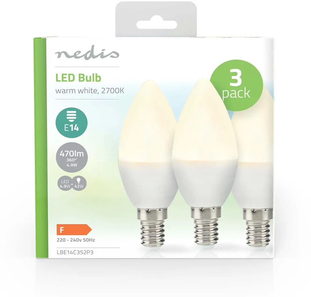 Nedis LED Kaarslamp E14 4.9W 470lm Warm Wit - 3 Stuks