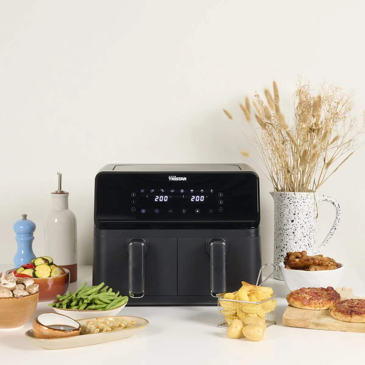 Tristar FR-9026 - Dubbele Airfryer XXL - 2x4L - 2 onafhankelijke kookzones - 8 Bakprogramma's - PFAS-vrij